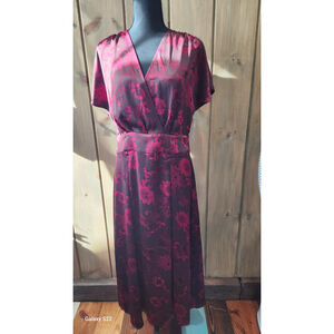 Nordstrom Brown Chrissy Floral Satin Dress, Fuchsia, NWT
